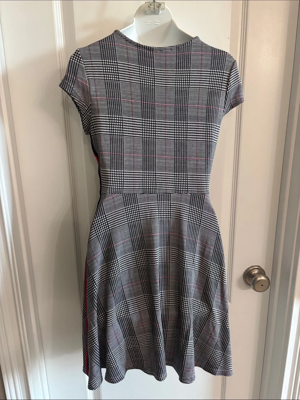 The Children's Place black White Plaid Dress with Red Side Stripes 10/12 large